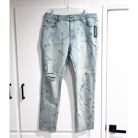 Elwood denim slim pants :LIGHT INDIGO SCRBBLS - Picture 1 of 4